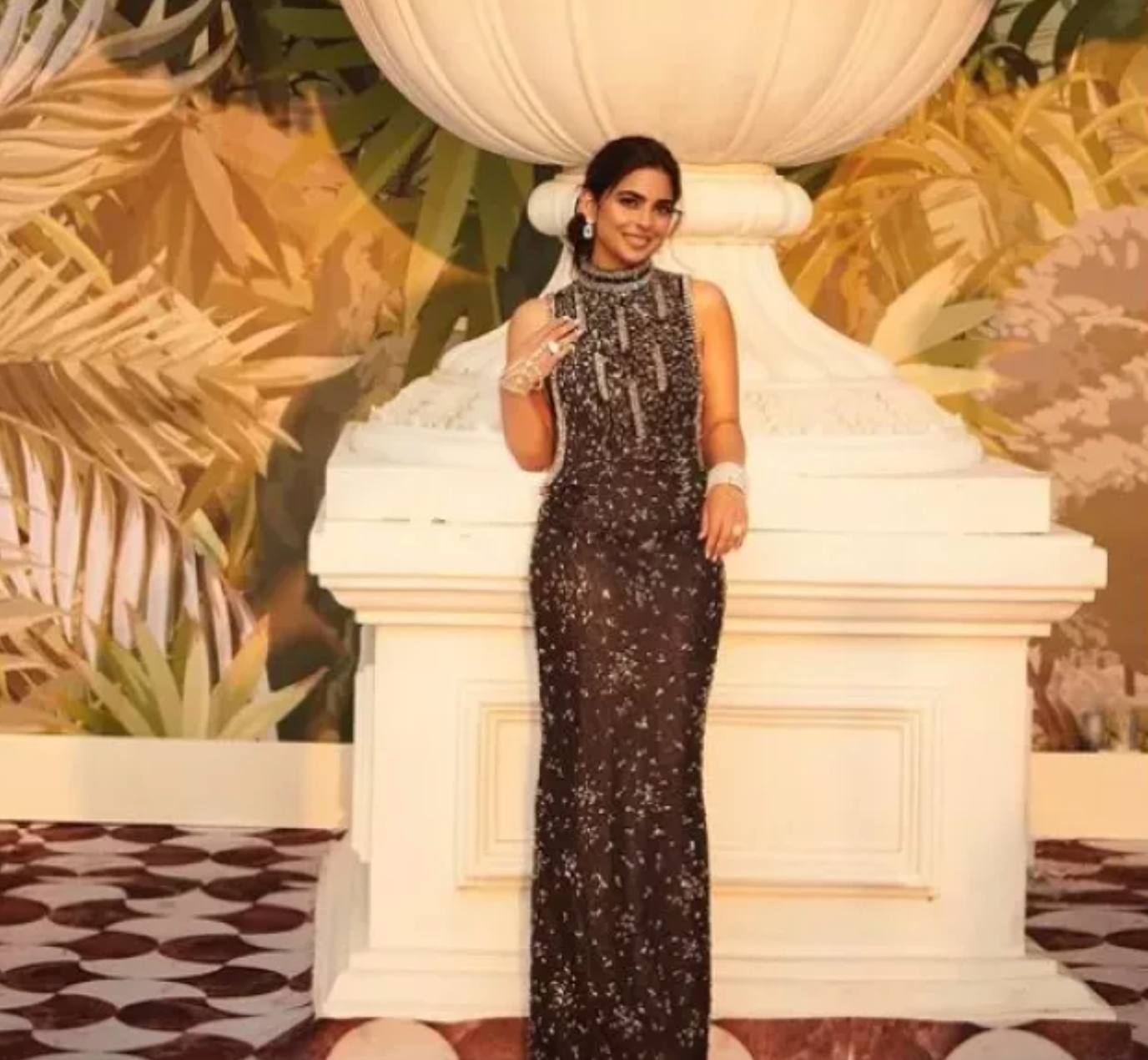 green emerald velvet dress Anamika Khanna Isha Ambani In Anamika Khanna Pret Wear