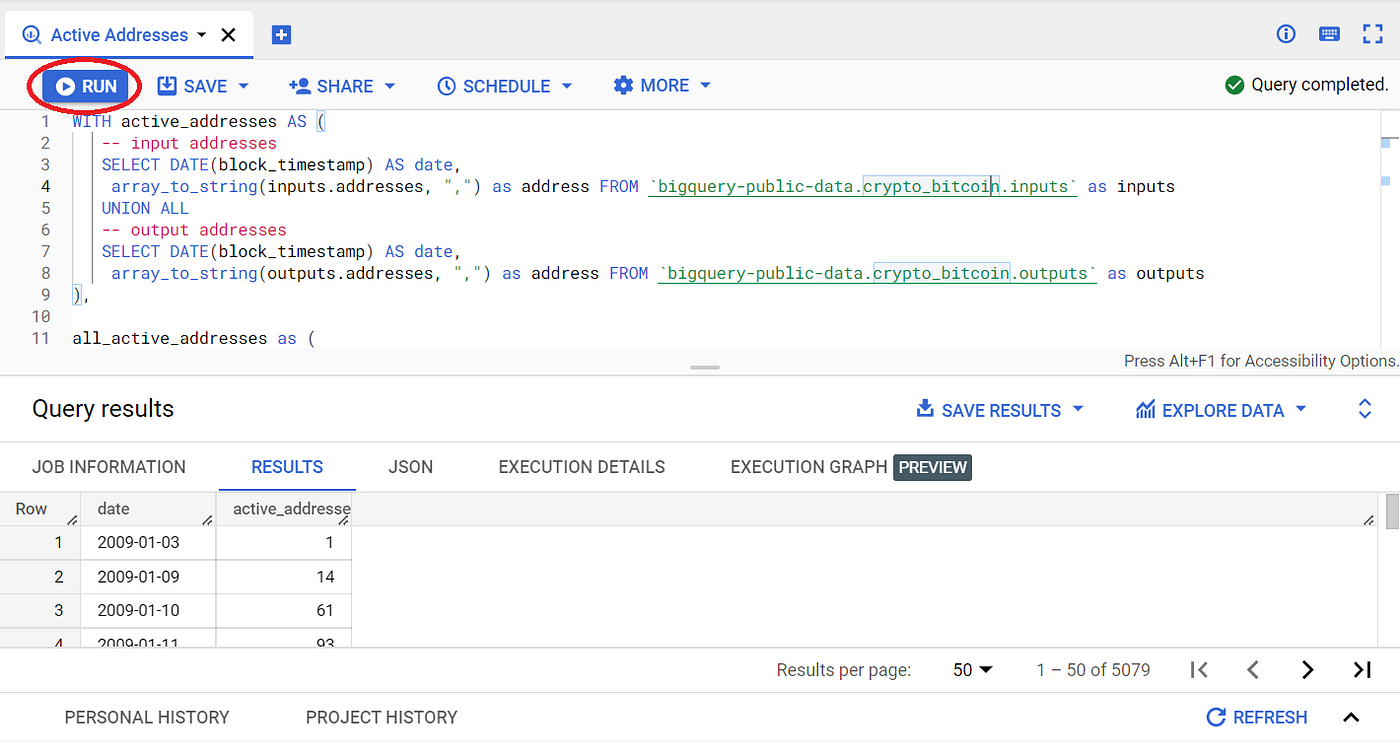 Query Bitcoin Blockchain for Active Addresses in BigQuery | by Vivien Chua  | Dev Genius