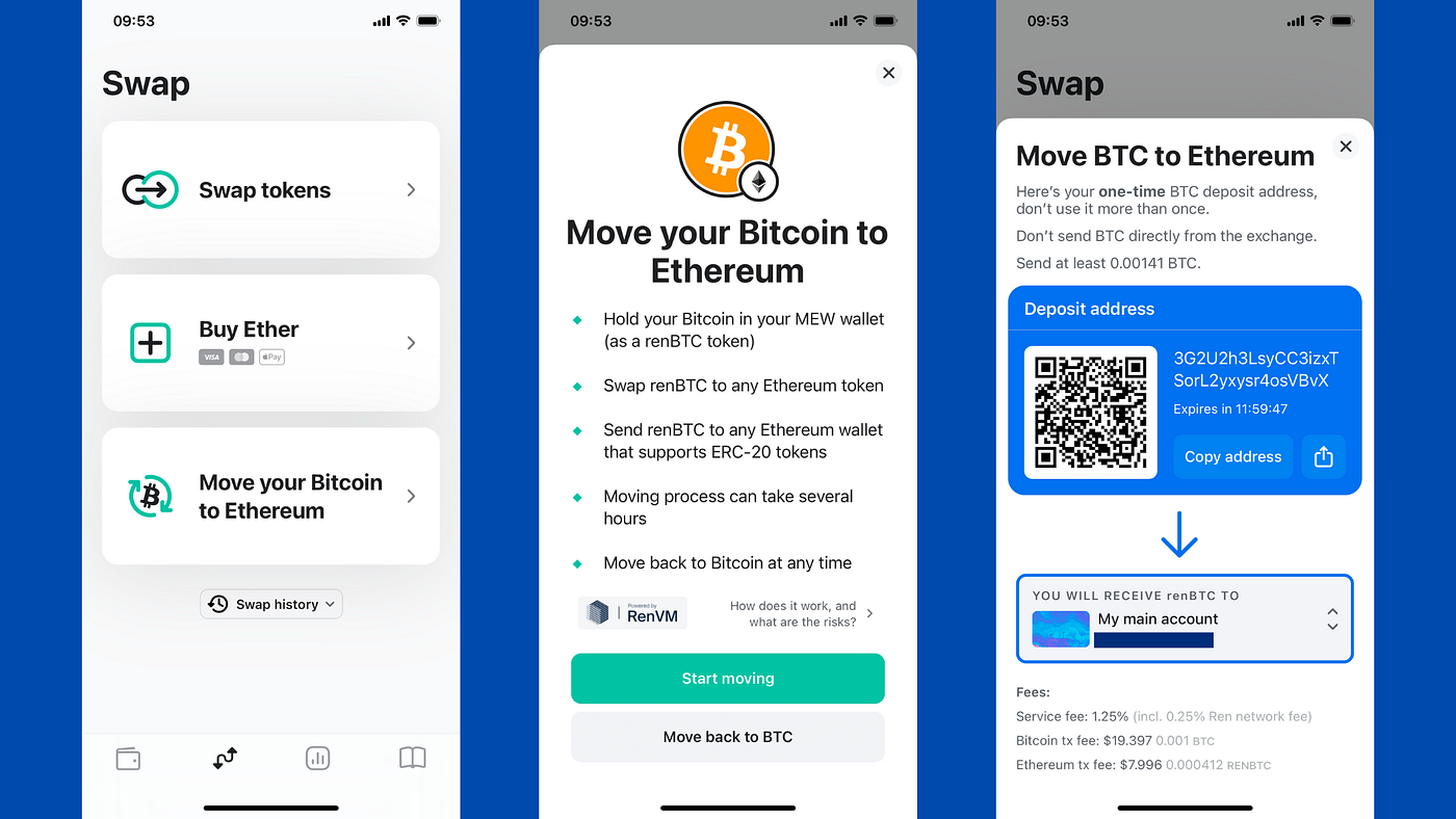 Have Your BTC and Use It On DeFi Too: Move Bitcoin to Ethereum with RenVM  in MEW Wallet | by MyEtherWallet | MEW Publications | Medium