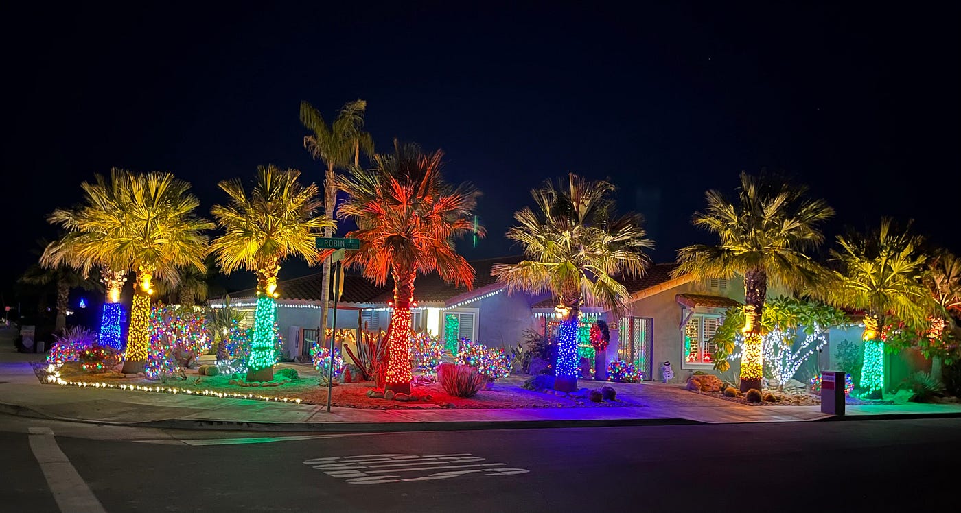 A neighbor’s Christmas display features a rainbow every year | Photo by Joe Guay
