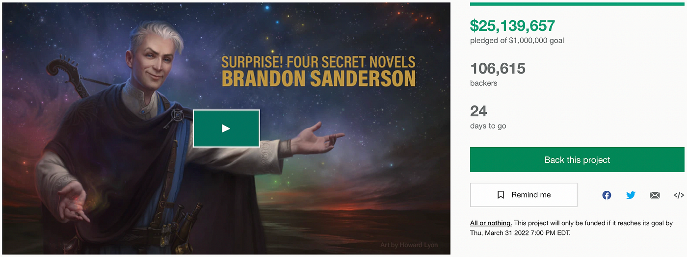 Fantasy author Brandon Sanderson raises $15 million in a day with