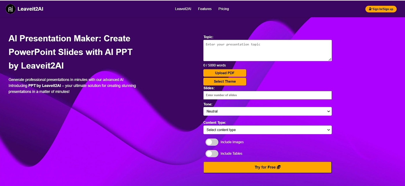Free AI Presentation Maker: Create Stunning Slides for PowerPoint using AI PPT by Leaveit2ai