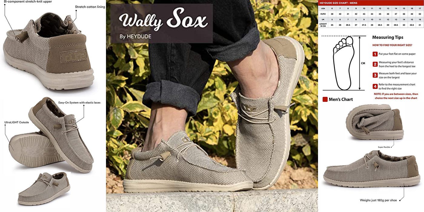 Hey Dude Men's Wally Sox Onyx Multiple Colors, Men's Shoes, Men's Lace Up  Loafers, Comfortable & Light-Weight — Price:$44.29, by ASLI