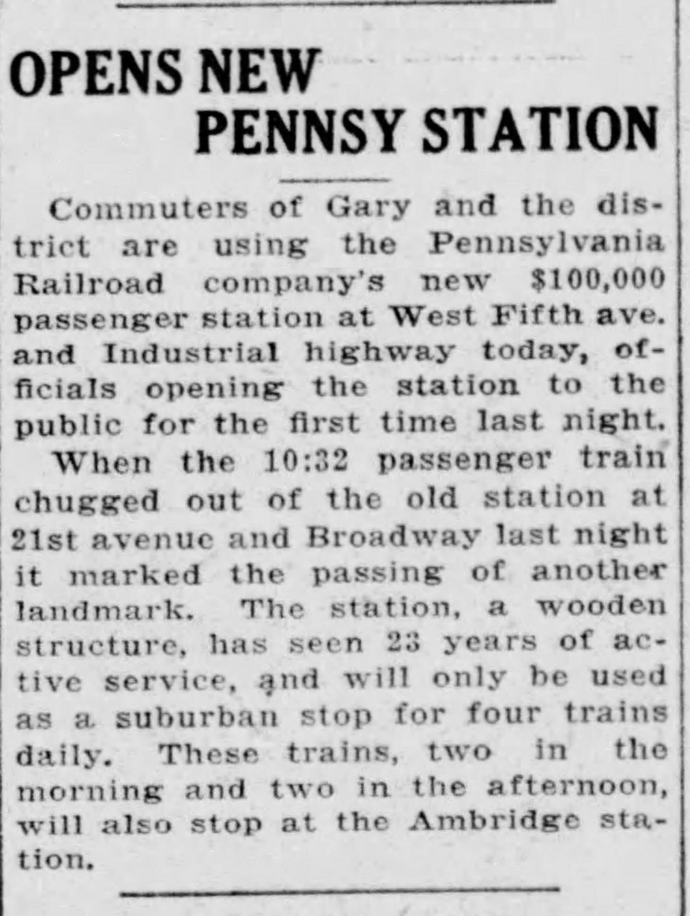 1930 article about the opening of the Ambridge station.