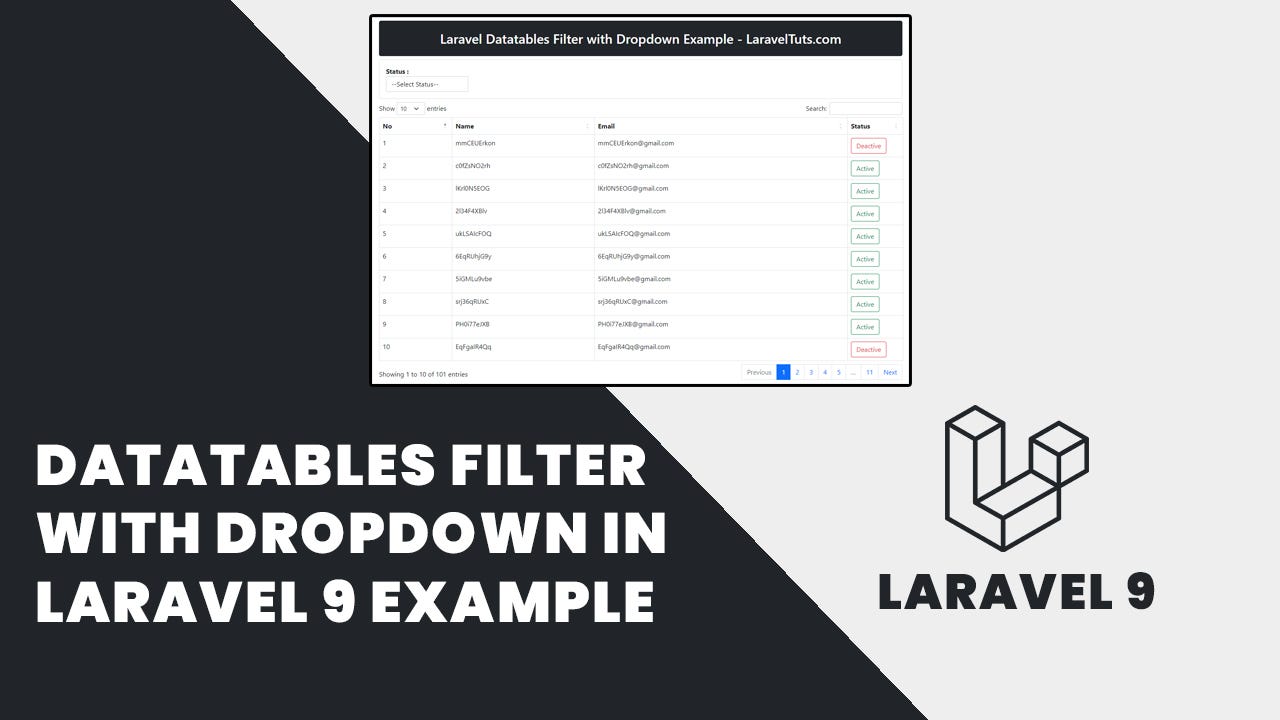 Datatables Filter with Dropdown in Laravel 9 Example | by LaravelTuts |  Medium