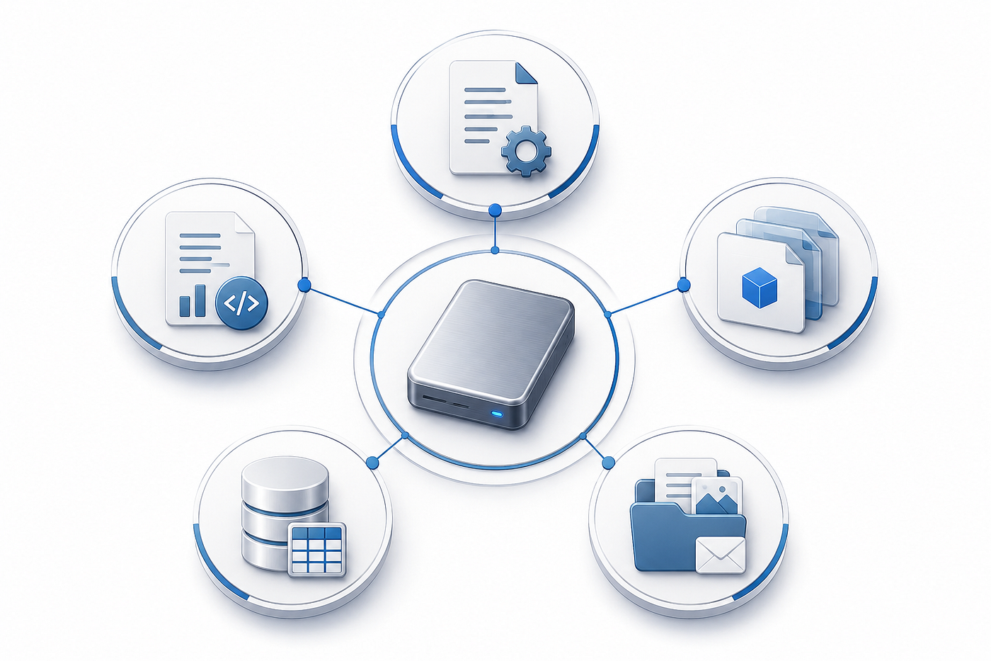 A preserved storage image may contain more than user documents, including deleted logs, configurations, virtual disks, database components, and filesystem metadata