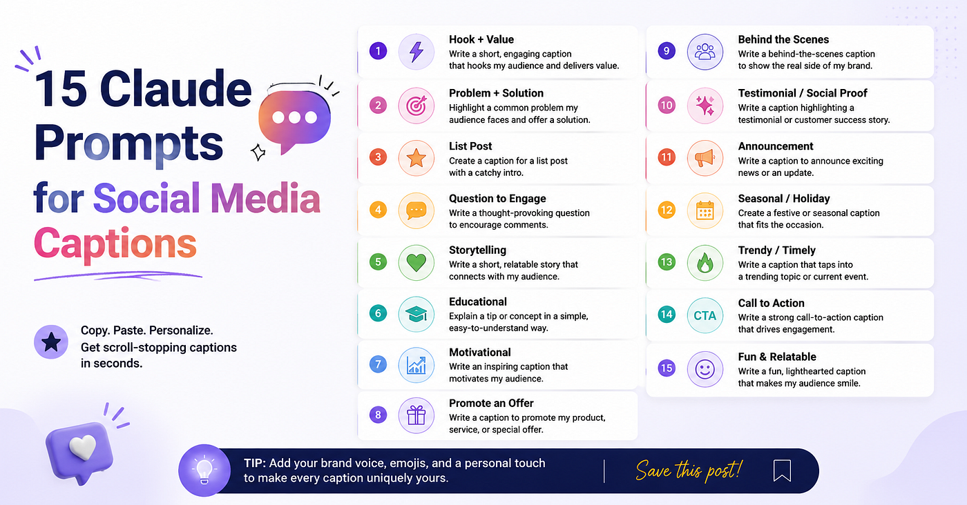 15 Claude Prompts for Social Media Captions