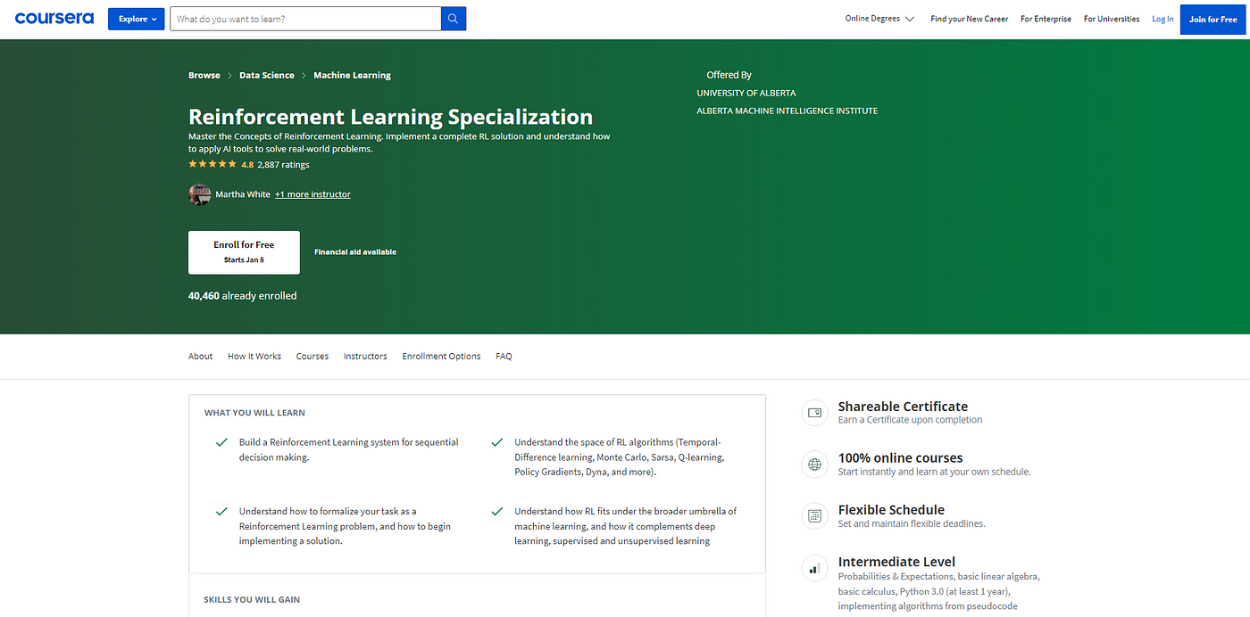 Reinforcement 2024 learning specialization