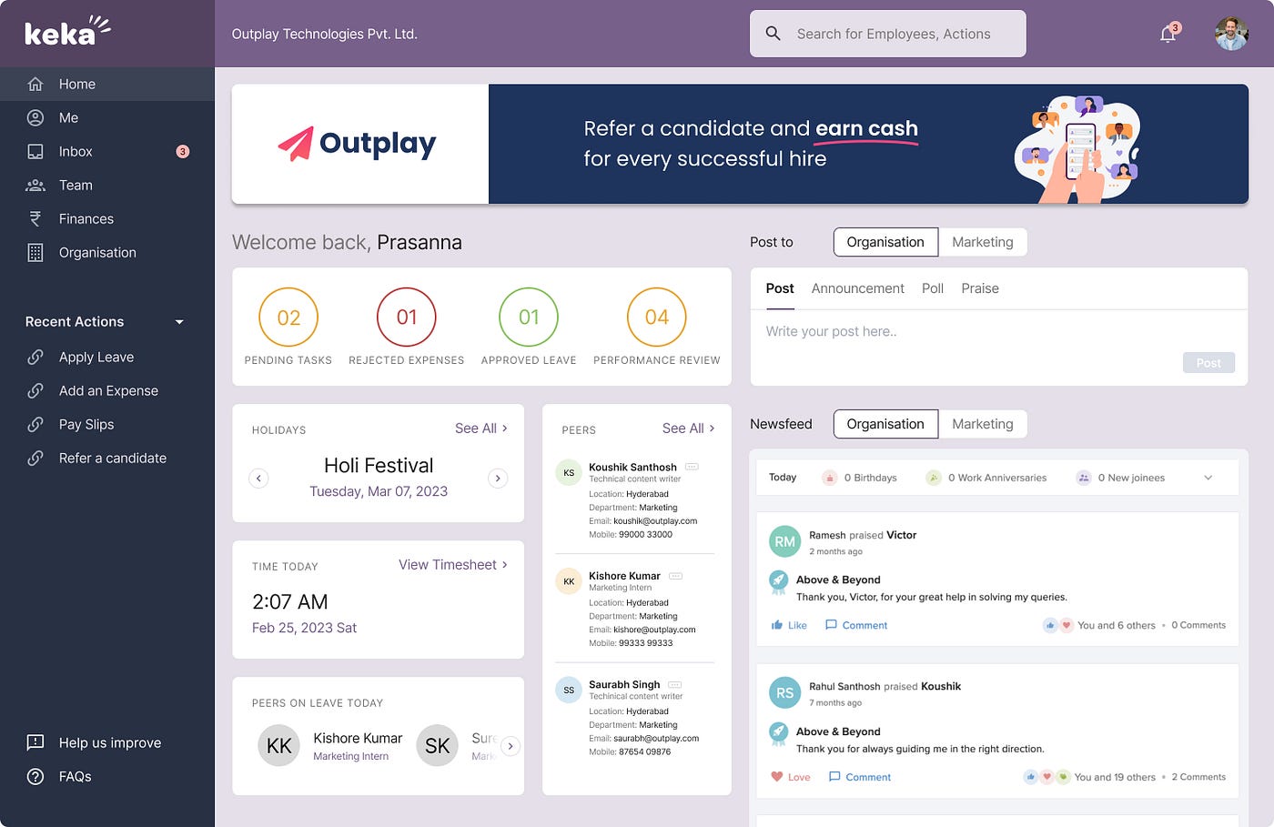 Keka payroll software for automated salary processing