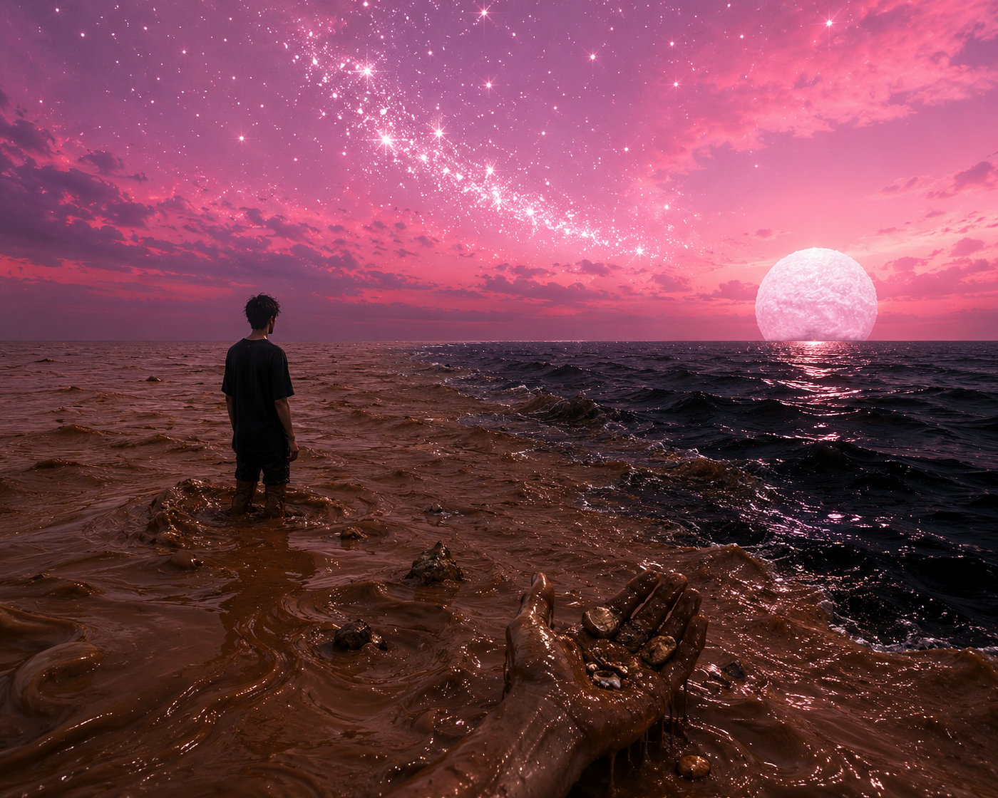 Pink Sky, Black & Brown Waters