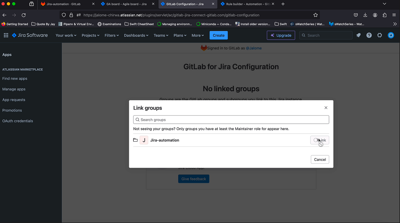 Linked GitLab group to Jira