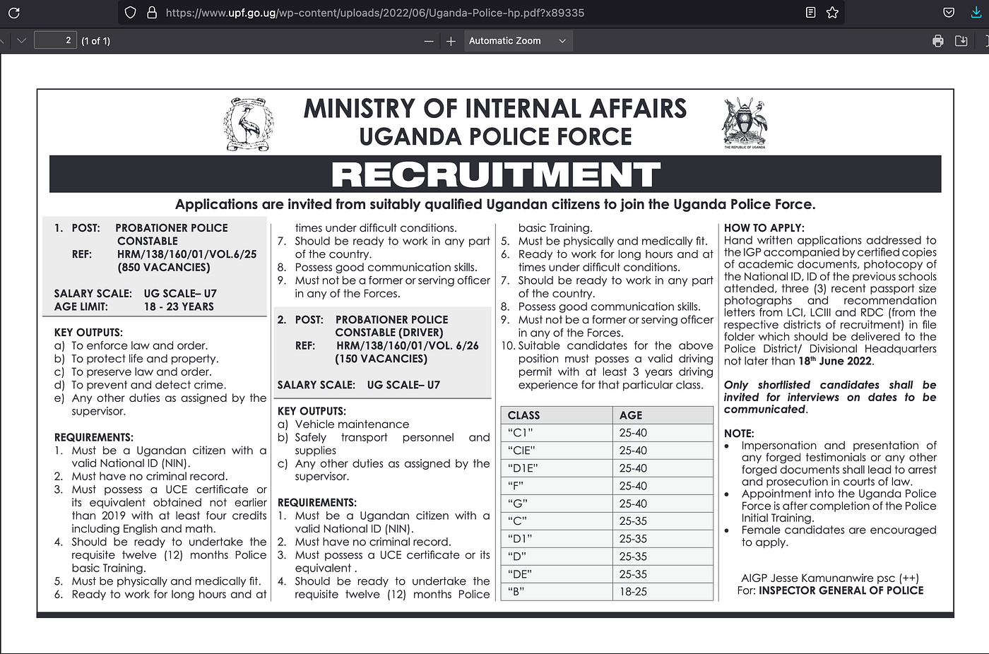 FALSE: This jobs advert claiming Uganda Police is recruiting for