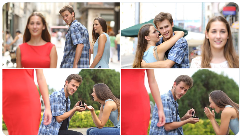 guy looking at red dress meme woman in the red dress | Distracted Boyfriend