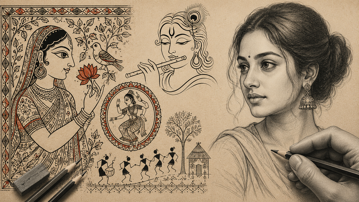 The Role of Line Art in Indian Painting and Graphite Portraits