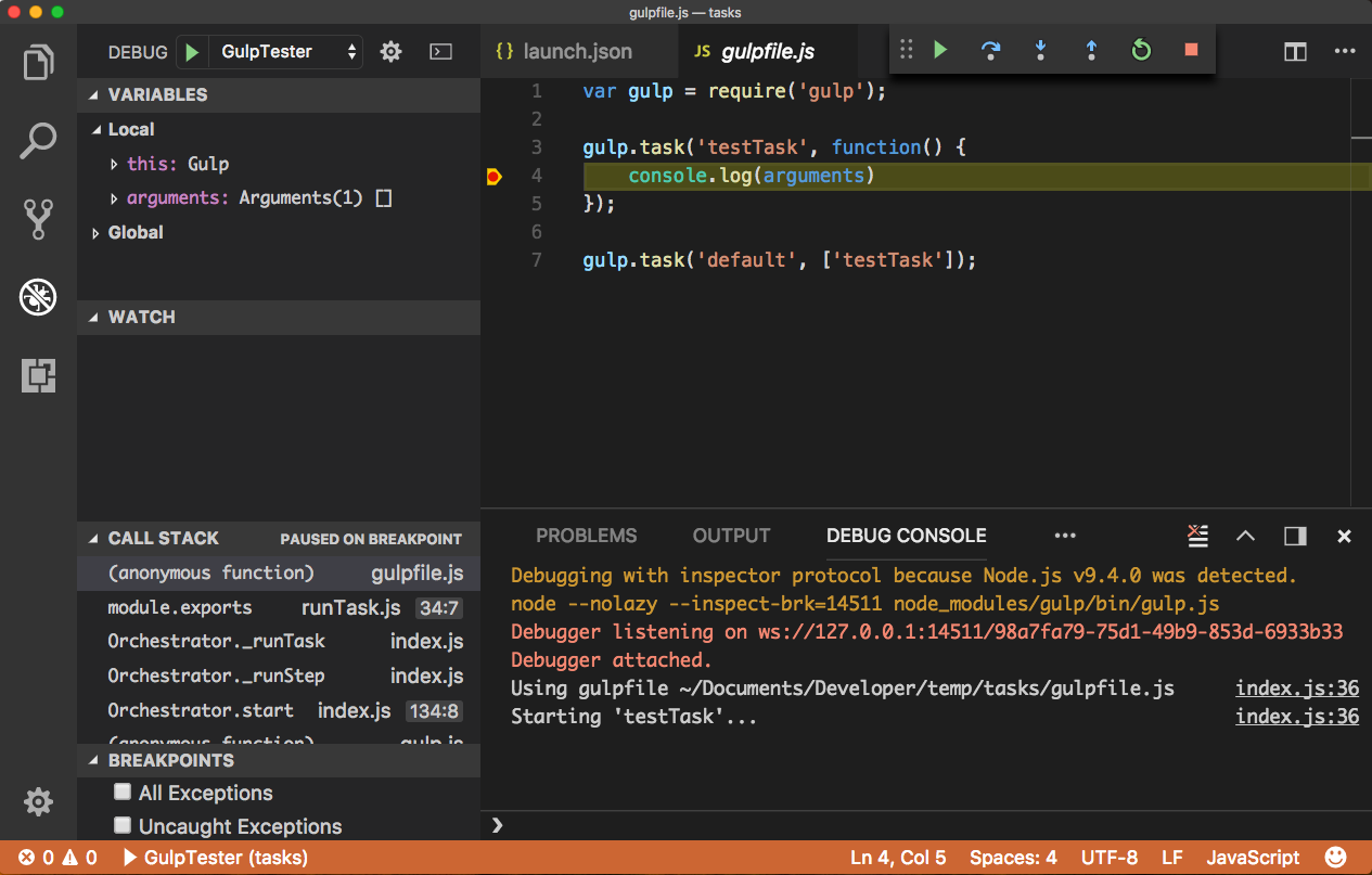 How to debug gulp tasks in VSCode, by Sahil Malik