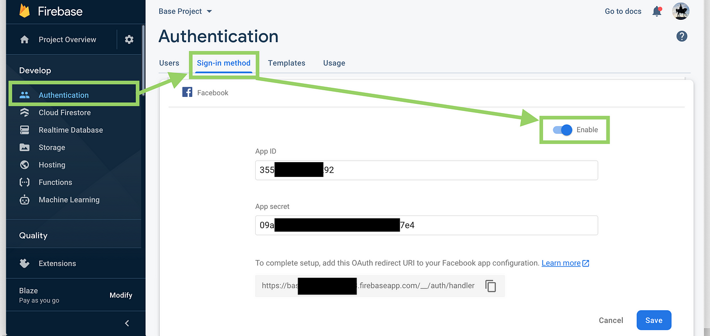 permissions - Firebase Facebook oAuth missing scopes in Facebook