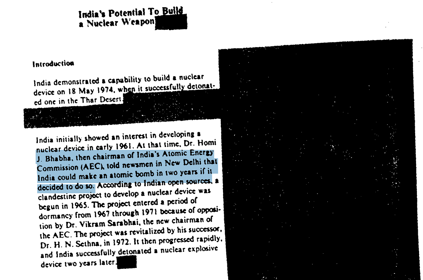 Image Source: CIA Directorate of Intelligence, “India’s Potential to Build a Nuclear Weapon,” Intelligence Assessment, July 1988. (Declassified/Approved for Release 2011).