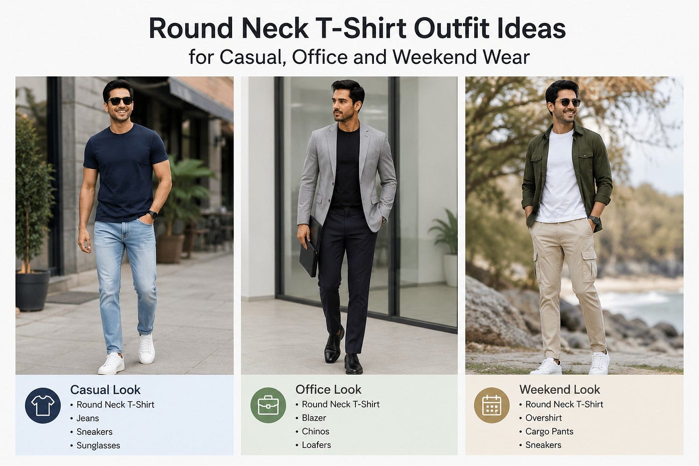 Round Neck T-Shirt Outfit Ideas for Casual, Office and Weekend Wear