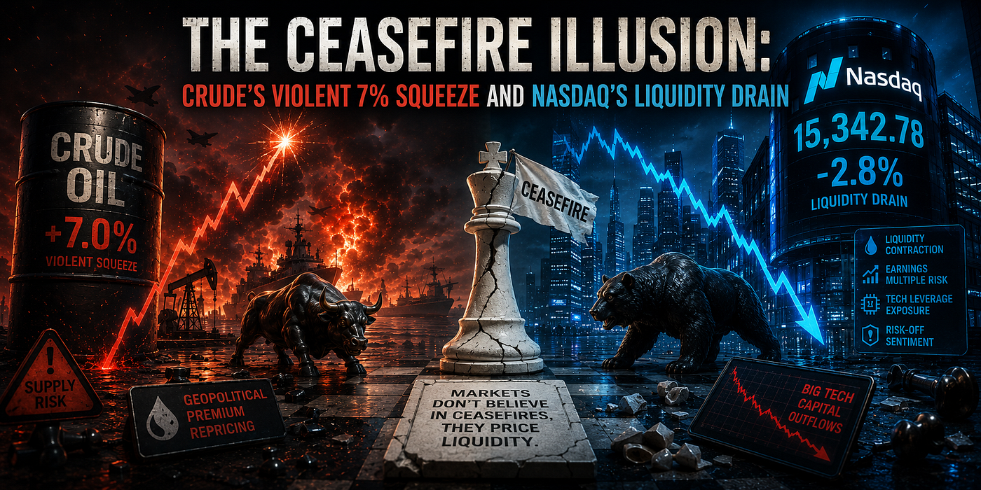 The Ceasefire Illusion: Crude’s Violent 7% Squeeze and Nasdaq’s Liquidity Drain