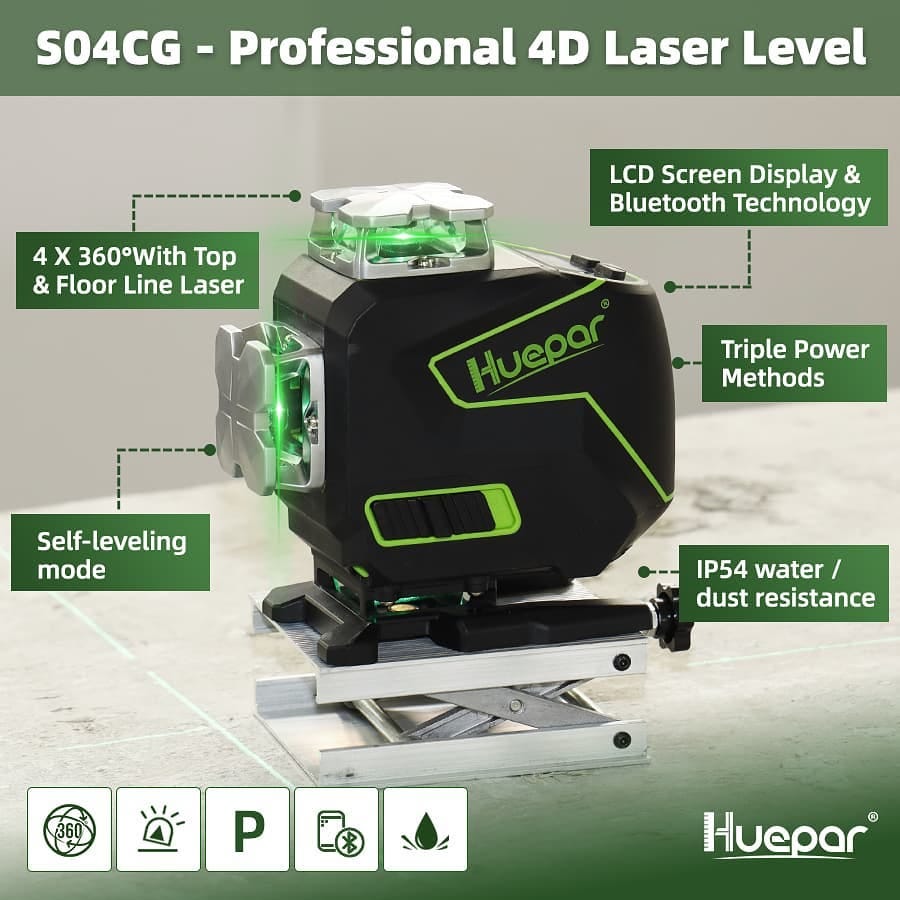 Huepar S04CG - 4D 16 Lines Osram Self-Leveling LCD Screen Laser Level