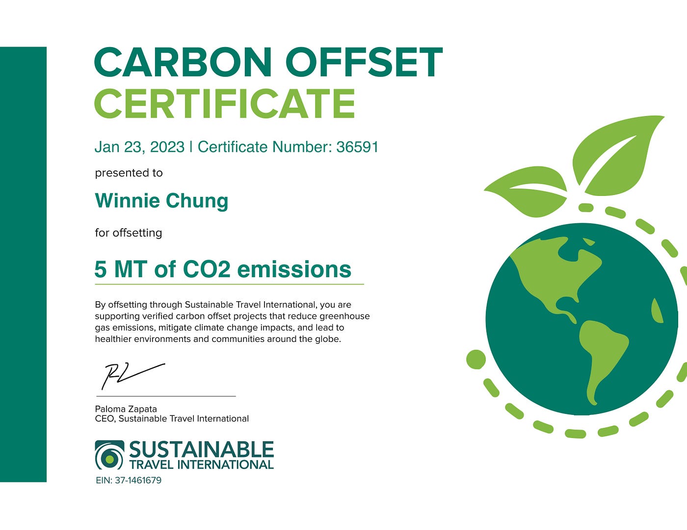 Offset 5MT of carbon throughout the trip