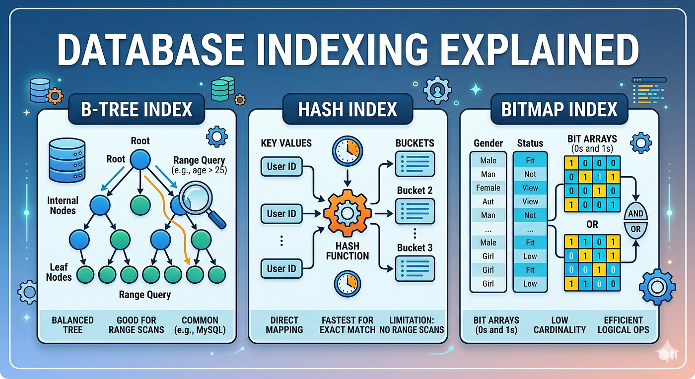 Database Indexing Explained: B-Tree, Hash və Bitmap Index