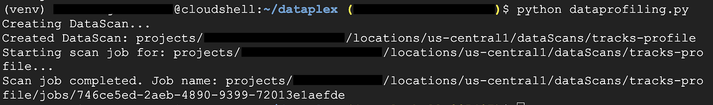 Screenshot of the Dataplex data scan execution. It works!