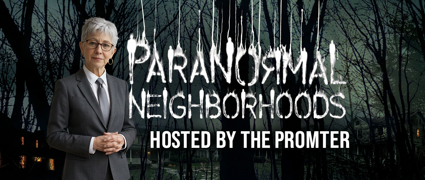 the banner for “Paranormal Neighborhoods hosted by The Prompter” — created by the author in Nano Banana 2 in Magnific.com