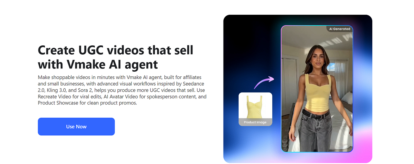 AI UGC Video Generator interface. (Screenshot by Author via Vmake.ai)