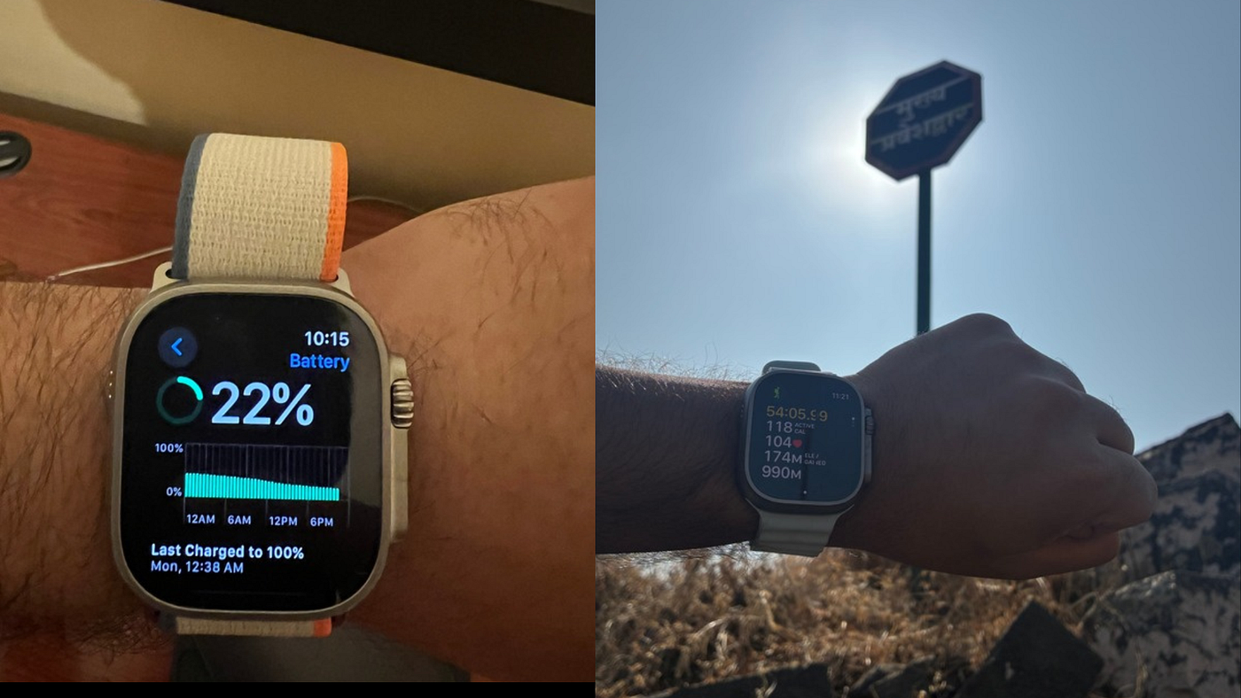Source: Author | Multi-Day Battery Life (left) and Brighter Display on the Apple Watch Ultra 2