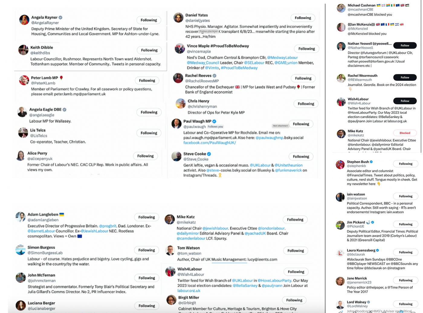 Caplin’s X/Twitter account had countless Labour Party figures, Zionist activists, and journalists