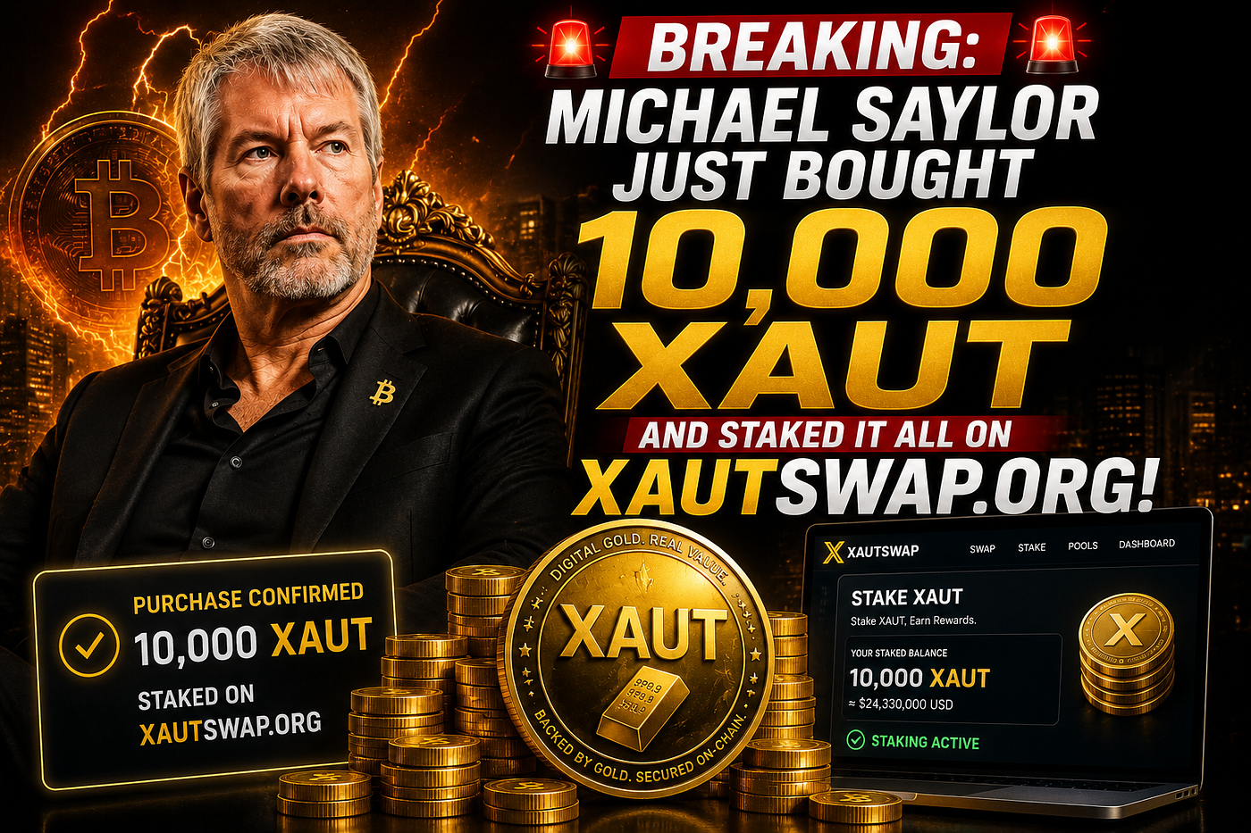 BREAKING: MICHAEL SAYLOR JUST BOUGHT 10,000 XAUT AND STAKED IT ALL ON XAUTSWAP.ORG!