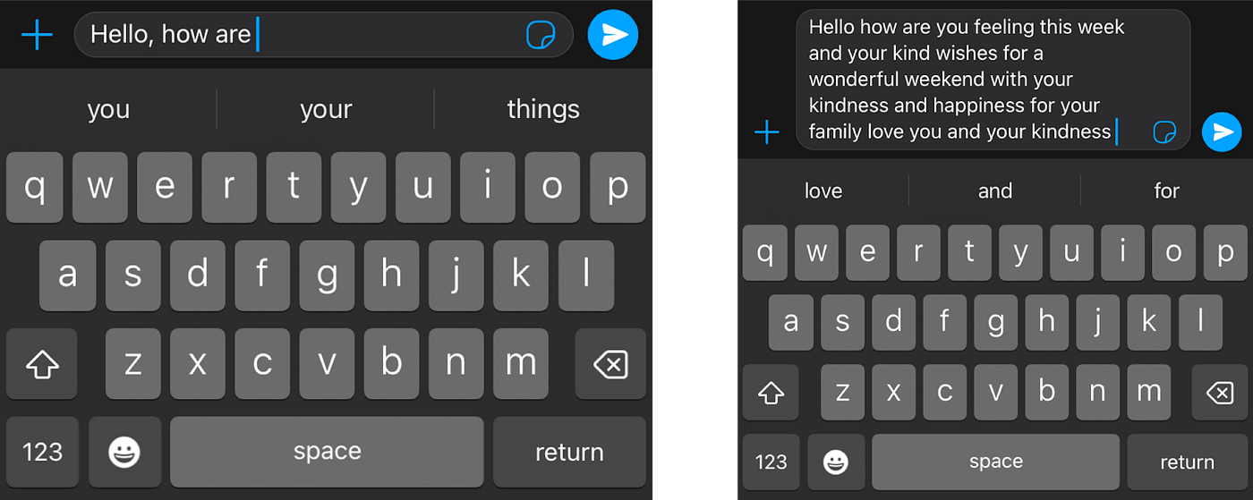 The phone can suggest the next word to use in a text message, but does not have the power to generate coherent text.