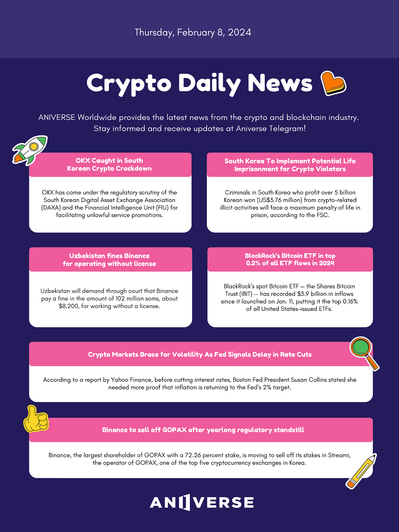 Crypto ANIVERSE Crypto Daily News_February 8, 2024 | by ANIVERSE | ANIVERSE  | Medium
