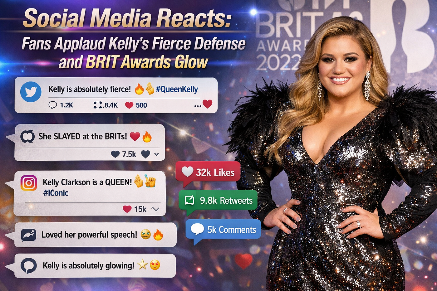 “Social Media Reacts: Fans Applaud Kelly’s Fierce Defense and BRIT Awards Glow”