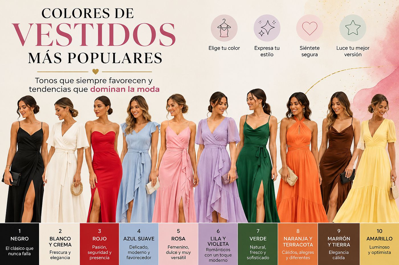 Colores de vestidos que elevan cualquier look sin perder personalidad