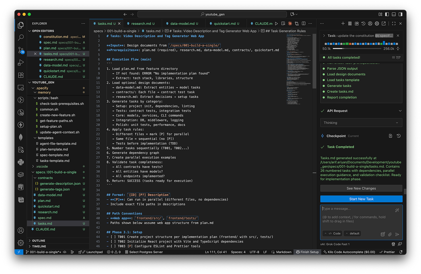 Building a Video Description & Tag Generator Web App with Kilo Code,  Spec-Kit, and Grok Code Fast 1 | by Arif Ariyan | Medium