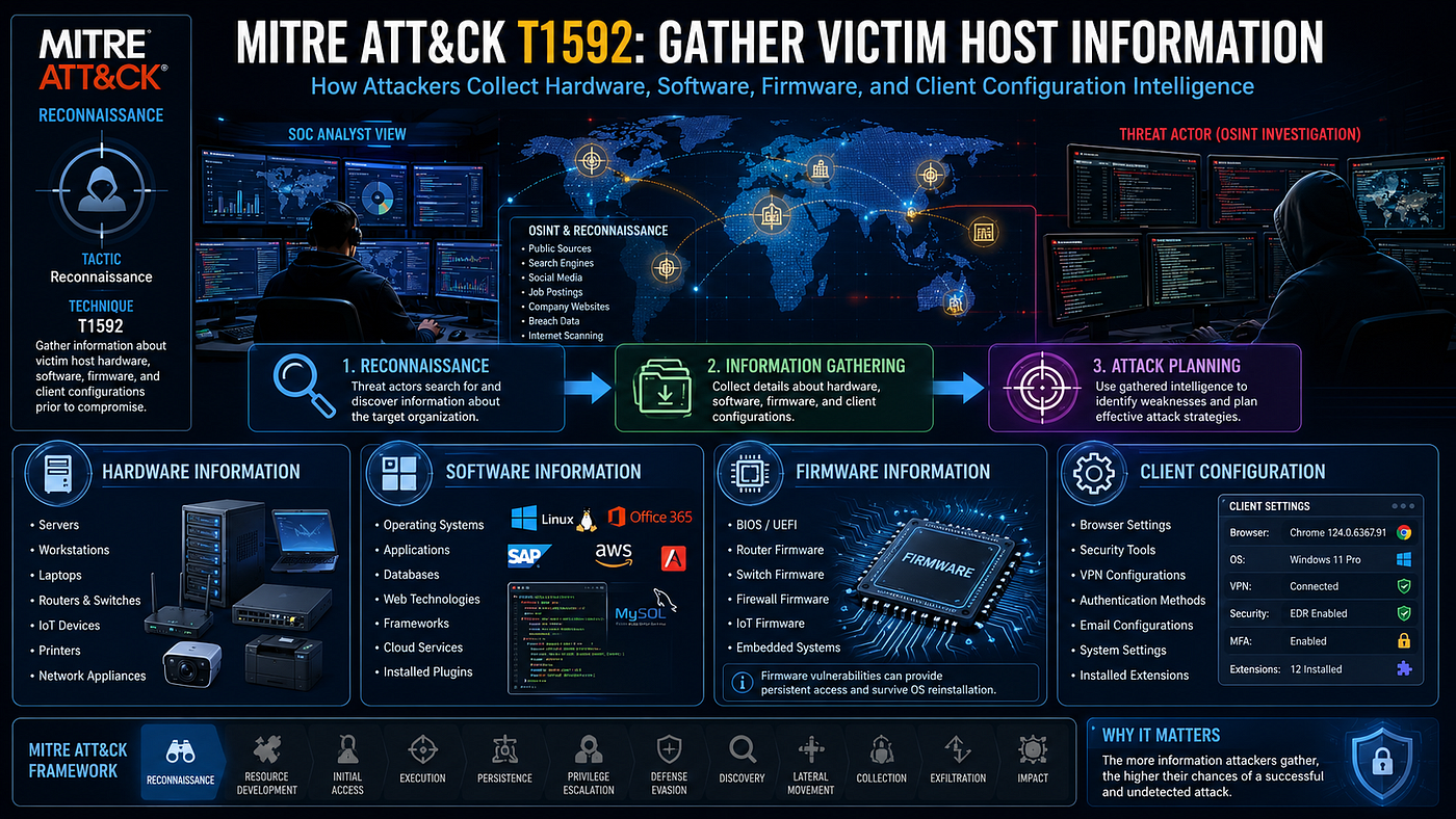 MITRE ATT&CK Reconnaissance: Gather Victim Host Information (Hardware, Software, Firmware, and…