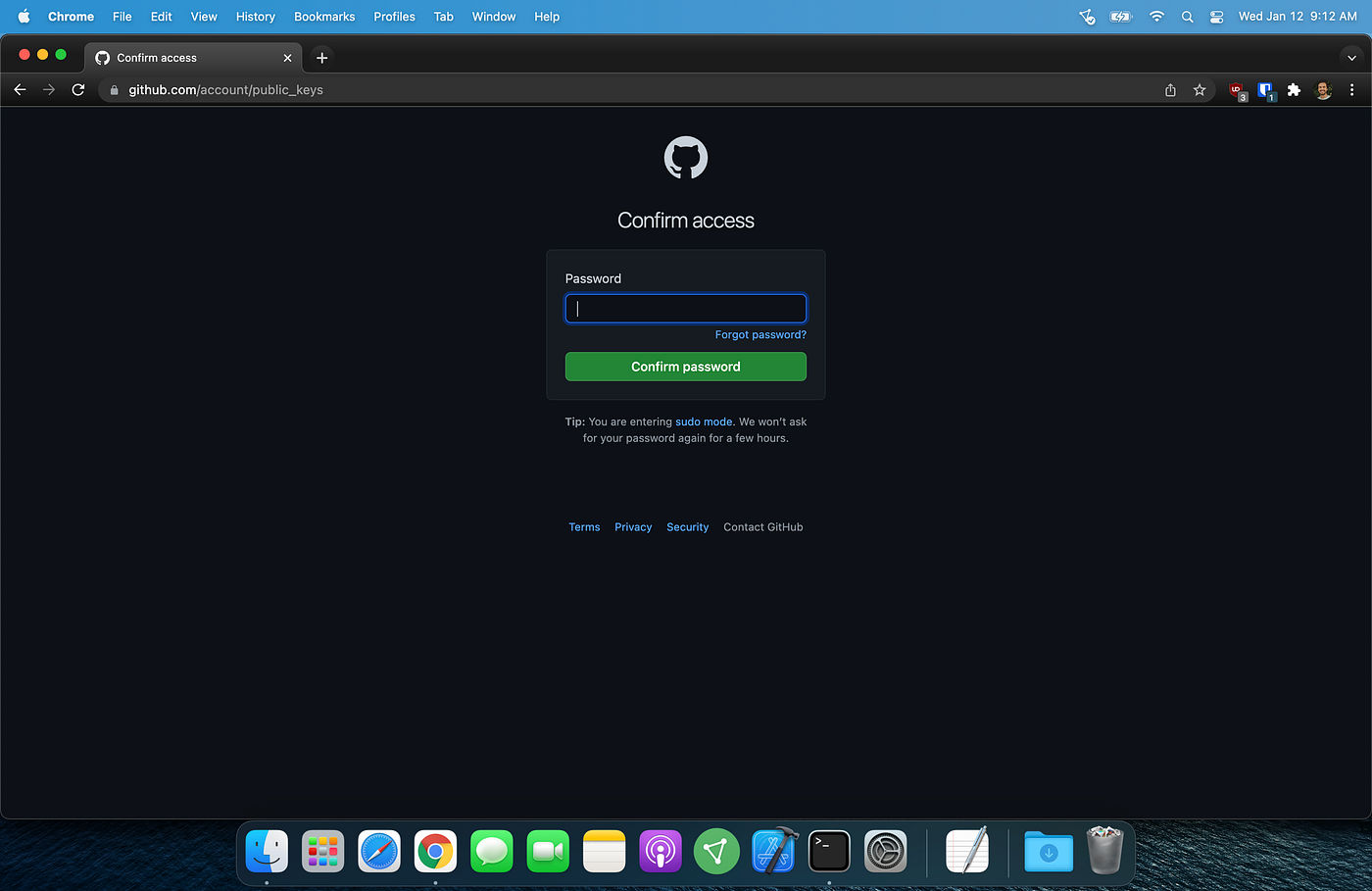 Password required to add new ssh key
