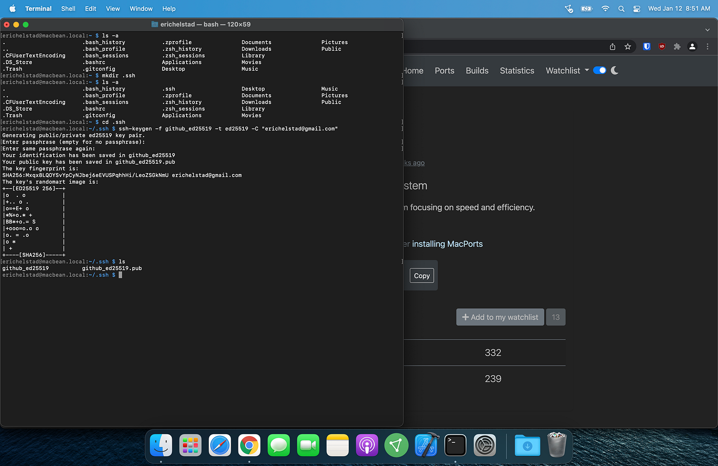 Output of ssh-keygen command / Confirm keys are in .ssh directory