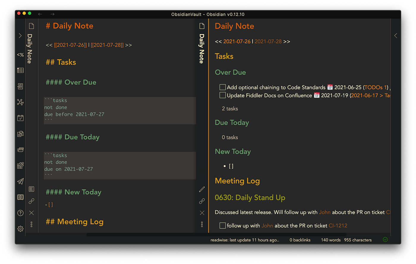 my obsidian daily note template. how i use obsidian to track my