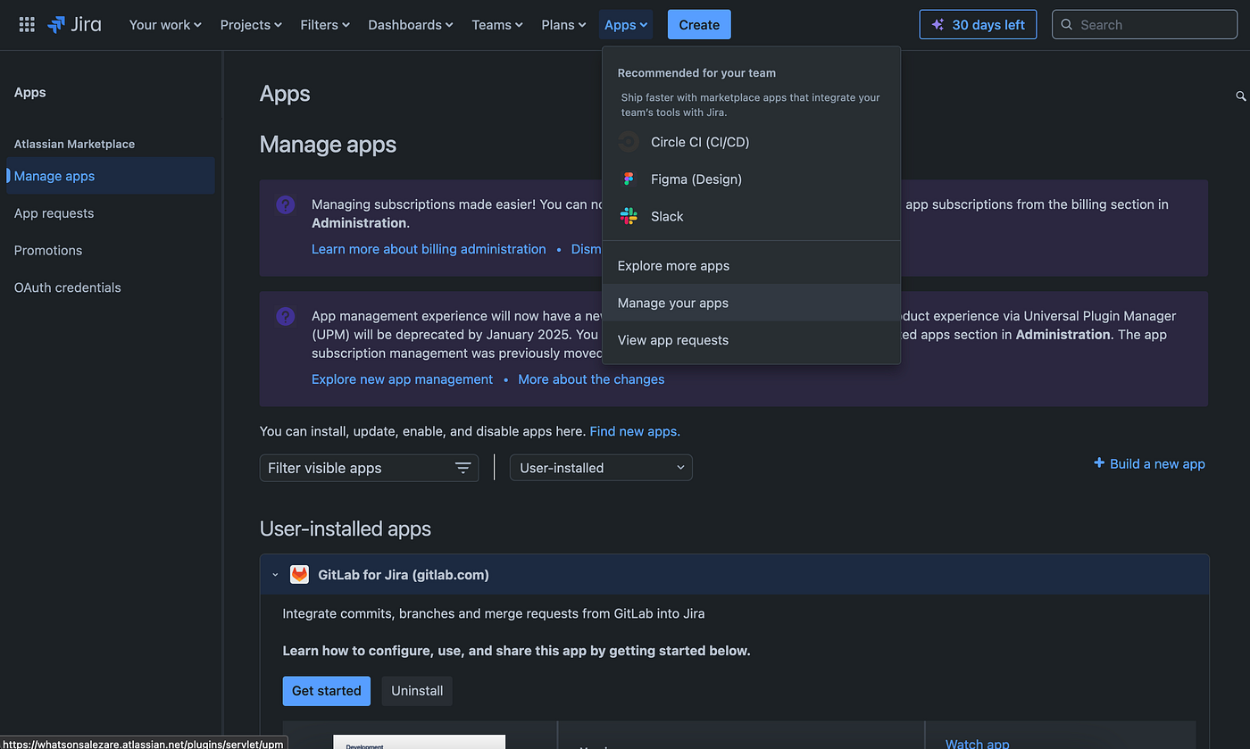 Manage your apps in Jira