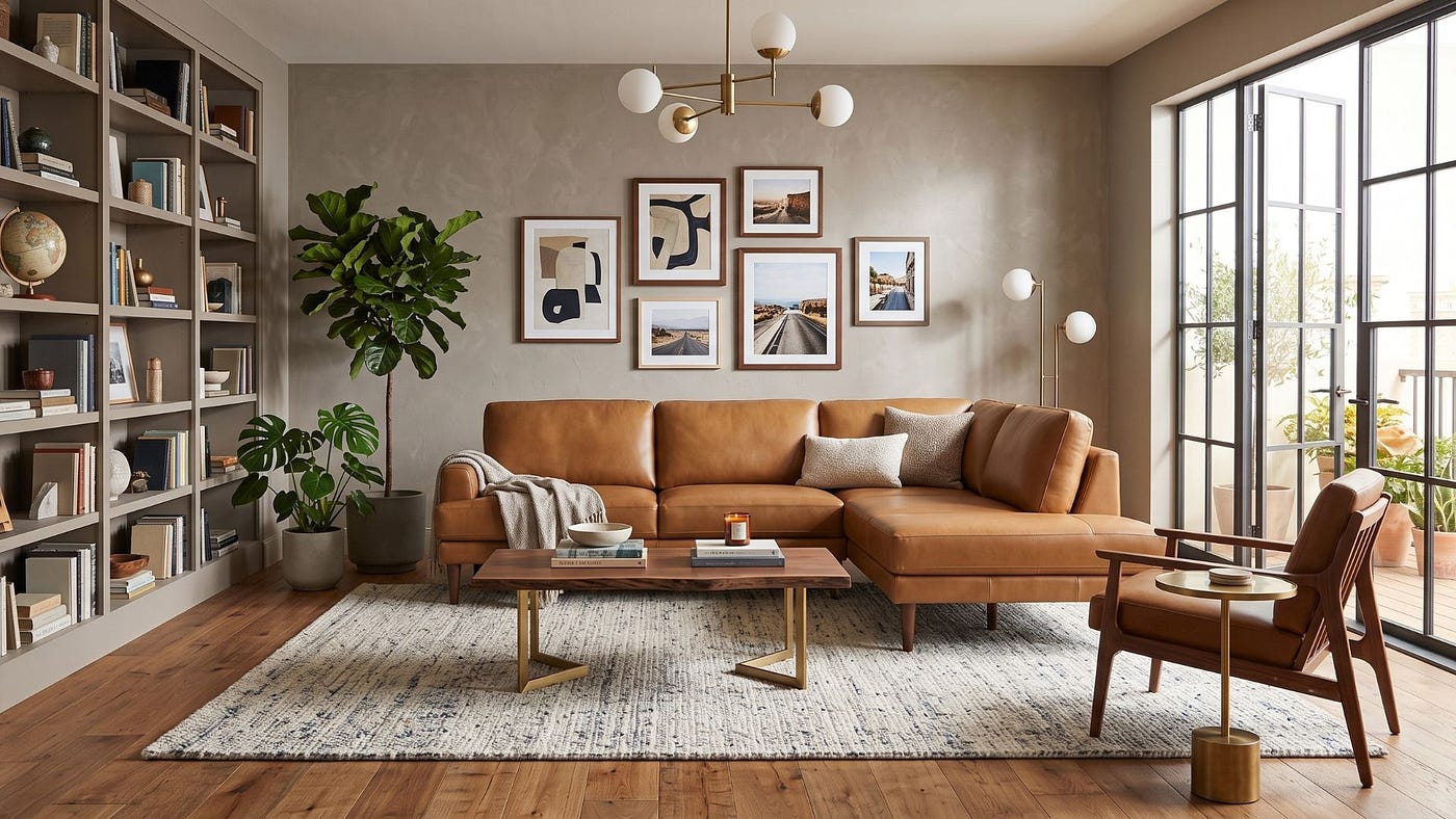 Mayfair Tan Leather Right Sectional Sofa From Mid in Mod