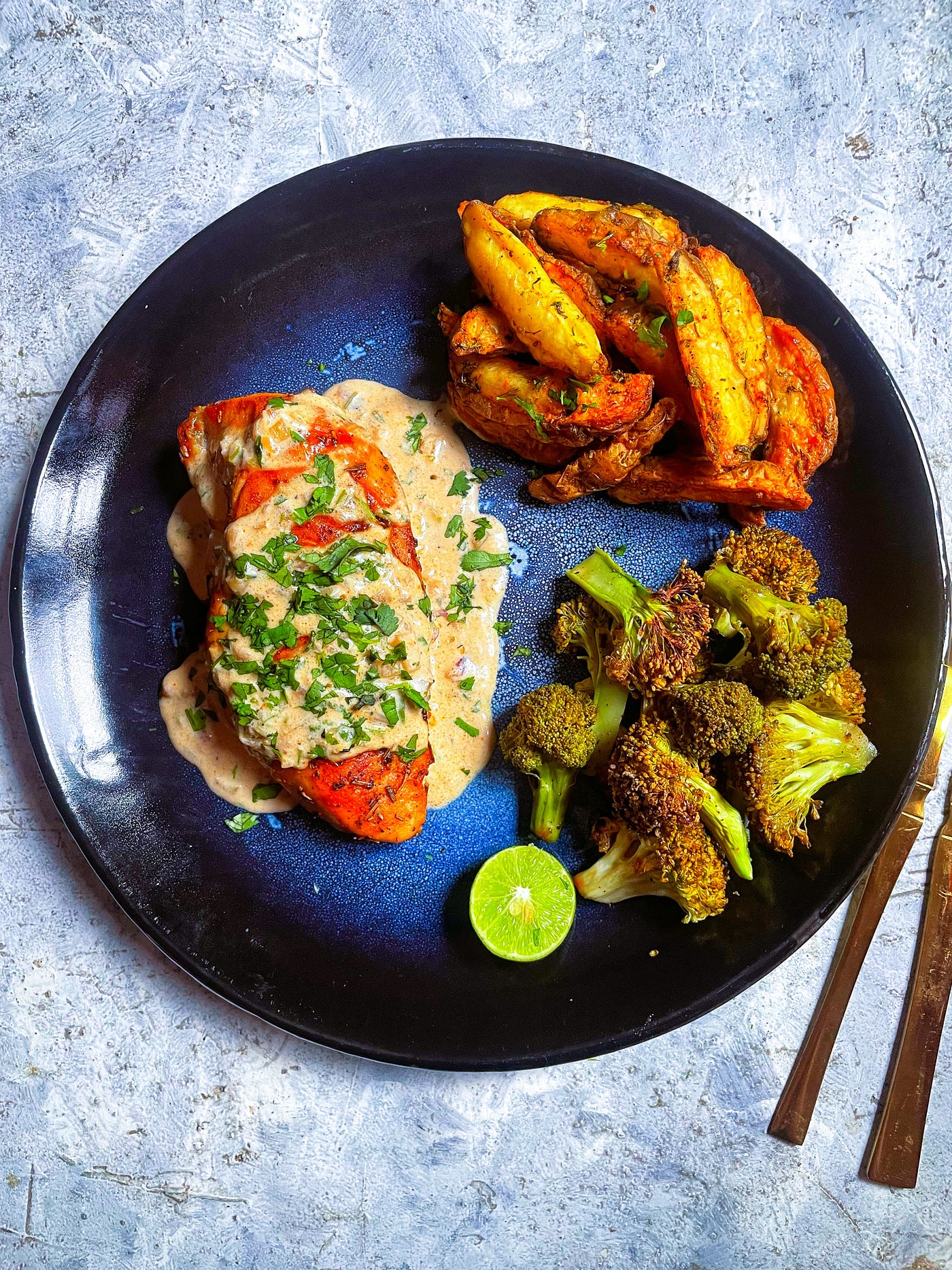 Roasted Chicken With White Wine Cream Sauce- With Broccoli and Potatoes | Kitchenstagram