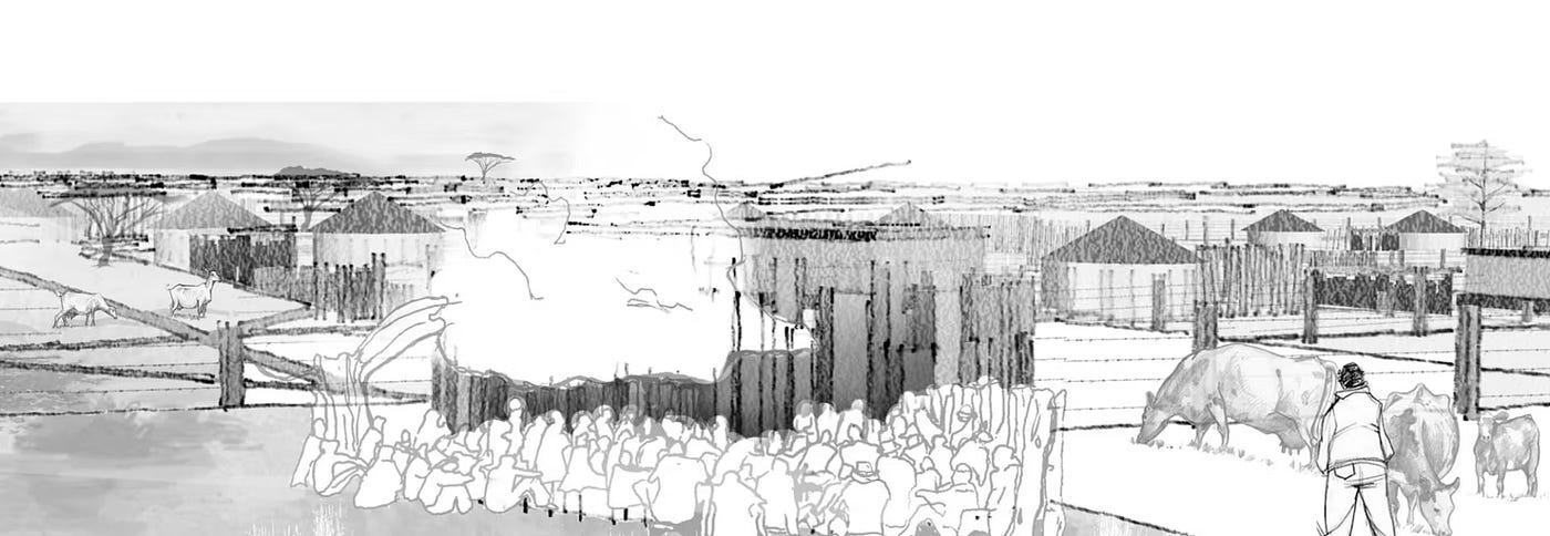Ilustración del proyecto Rural Futurisms. Imagen por Lesego Bantsheng, UCT dissertation, 2018. Tomado de https://www.koozarch.com/archipelago/rural-futurism