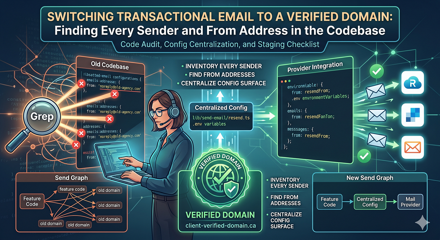 Switching transactional email to a verified domain: finding every sender and From address in the…