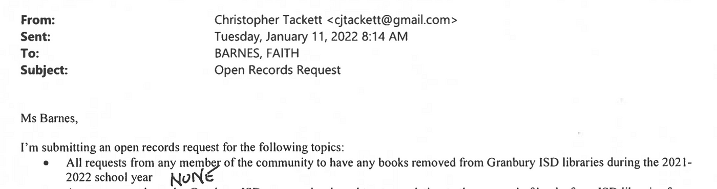 Granbury ISD is “Reviewing” Books, by Chris Tackett