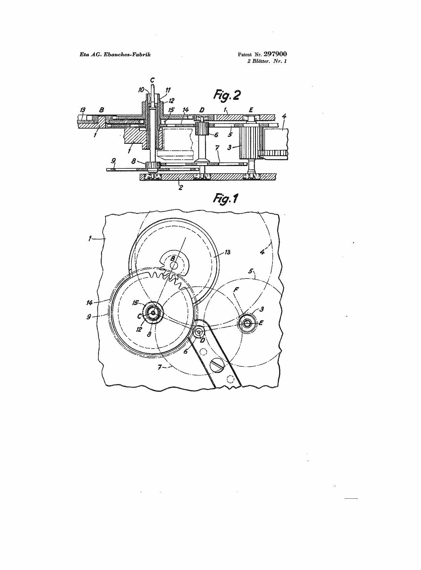 Patent CH297900A “Clock with indirectly driven minute hand”.