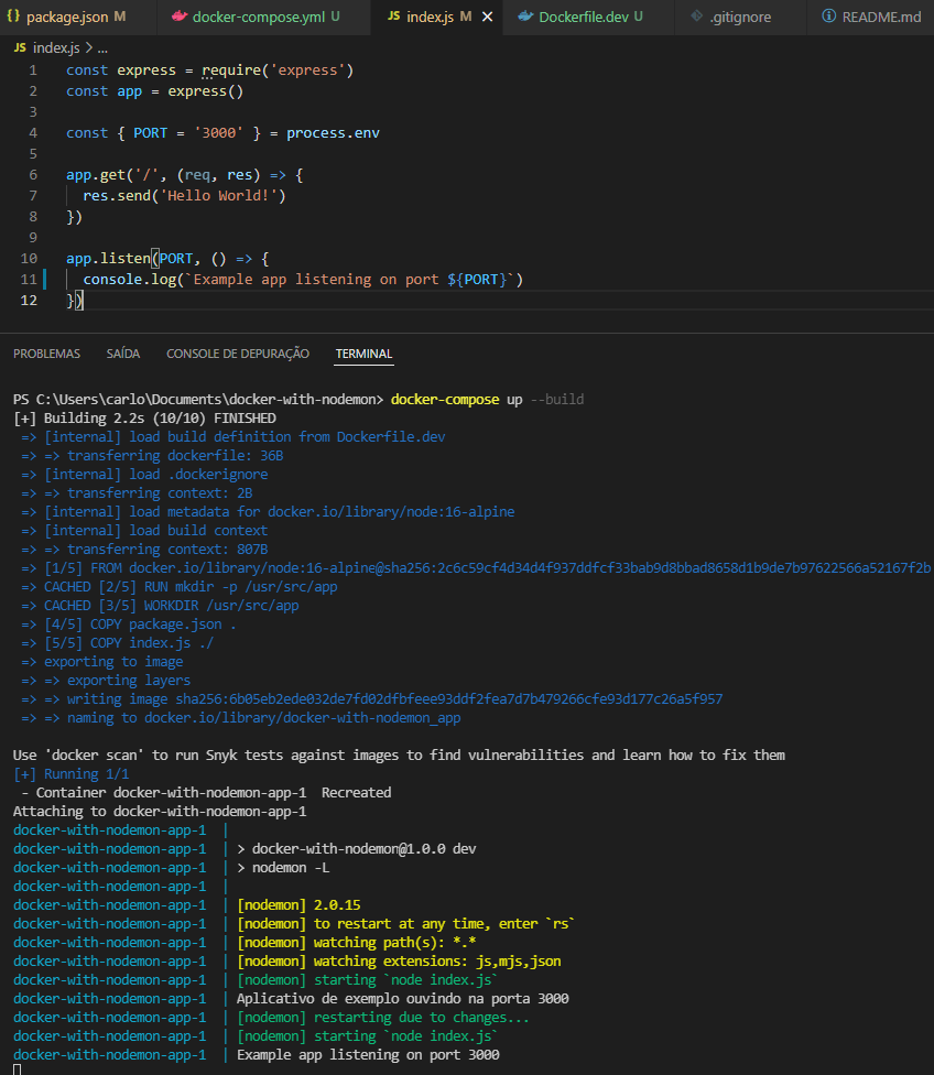 Reiniciando automaticamente uma aplicação NodeJS no Docker com Nodemon | by  Carlos Henrique Reis | Medium