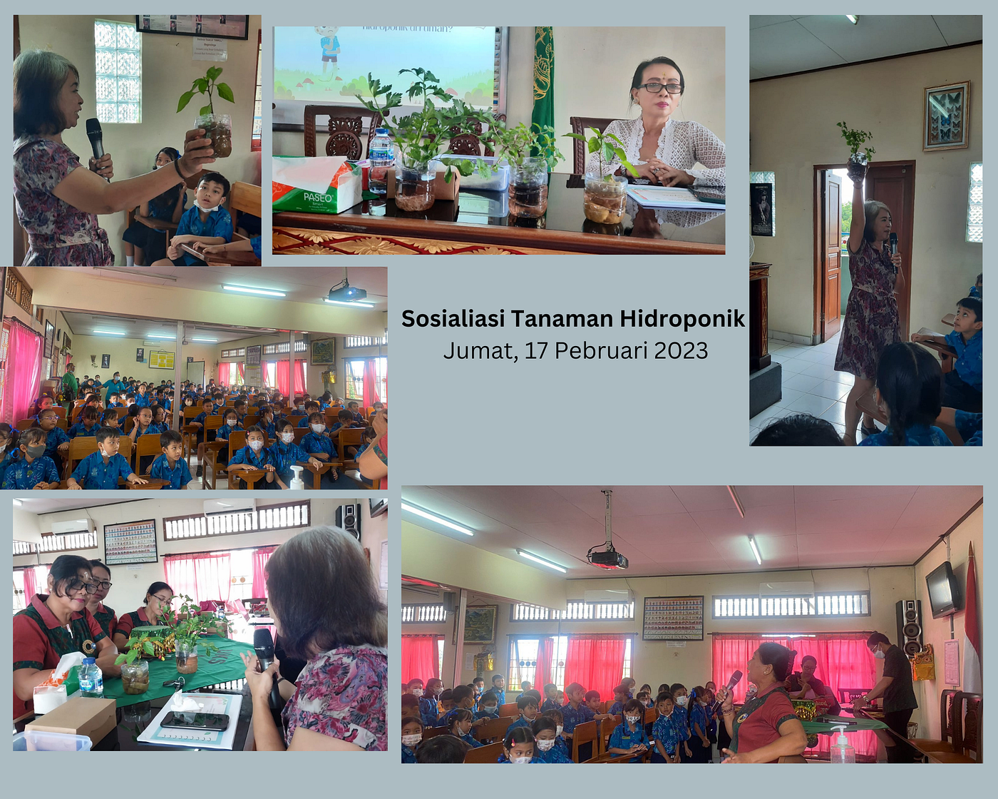Siswa Kelas I SD Saraswati 5 Denpasar mengikuti sosialisasi pertanian hidroponik dalam rangka…